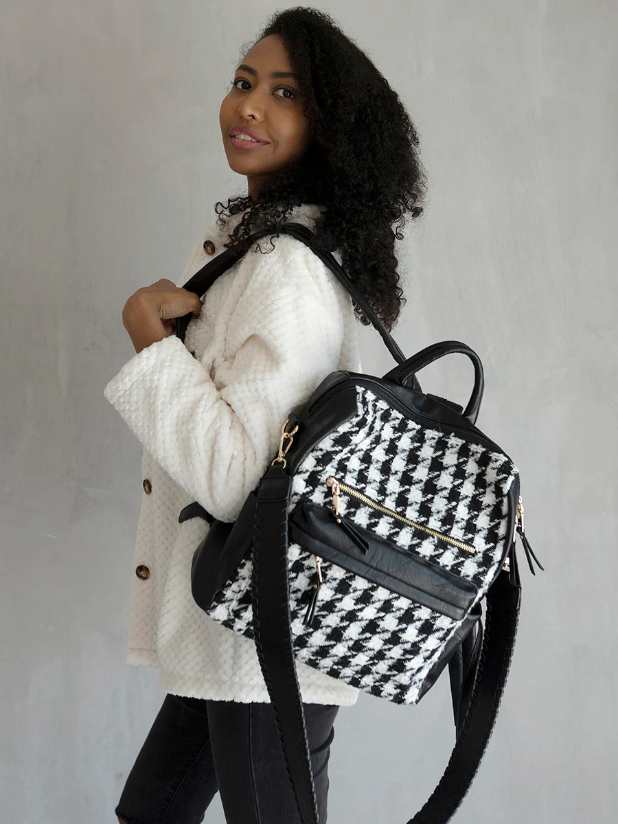 Amelia Vegan Houndstooth Backpack